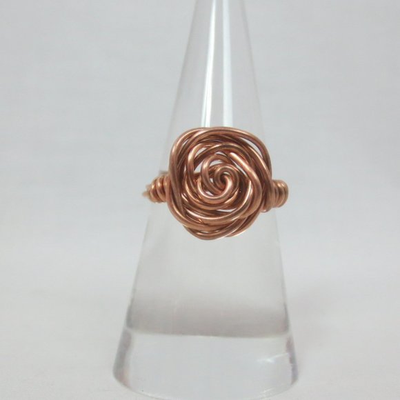New Handcrafted Bright Copper Rose Wire Wrap Ring - Picture 2 of 9